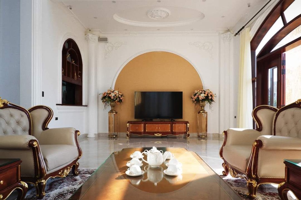 Vách tivi phào PU & giấy dán tường
